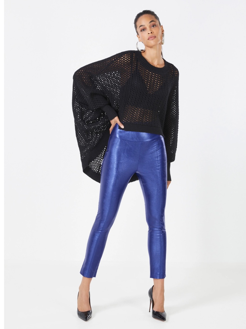 BCBGMaxAzria Metallic Royal Blue Cropped Skinny Pants